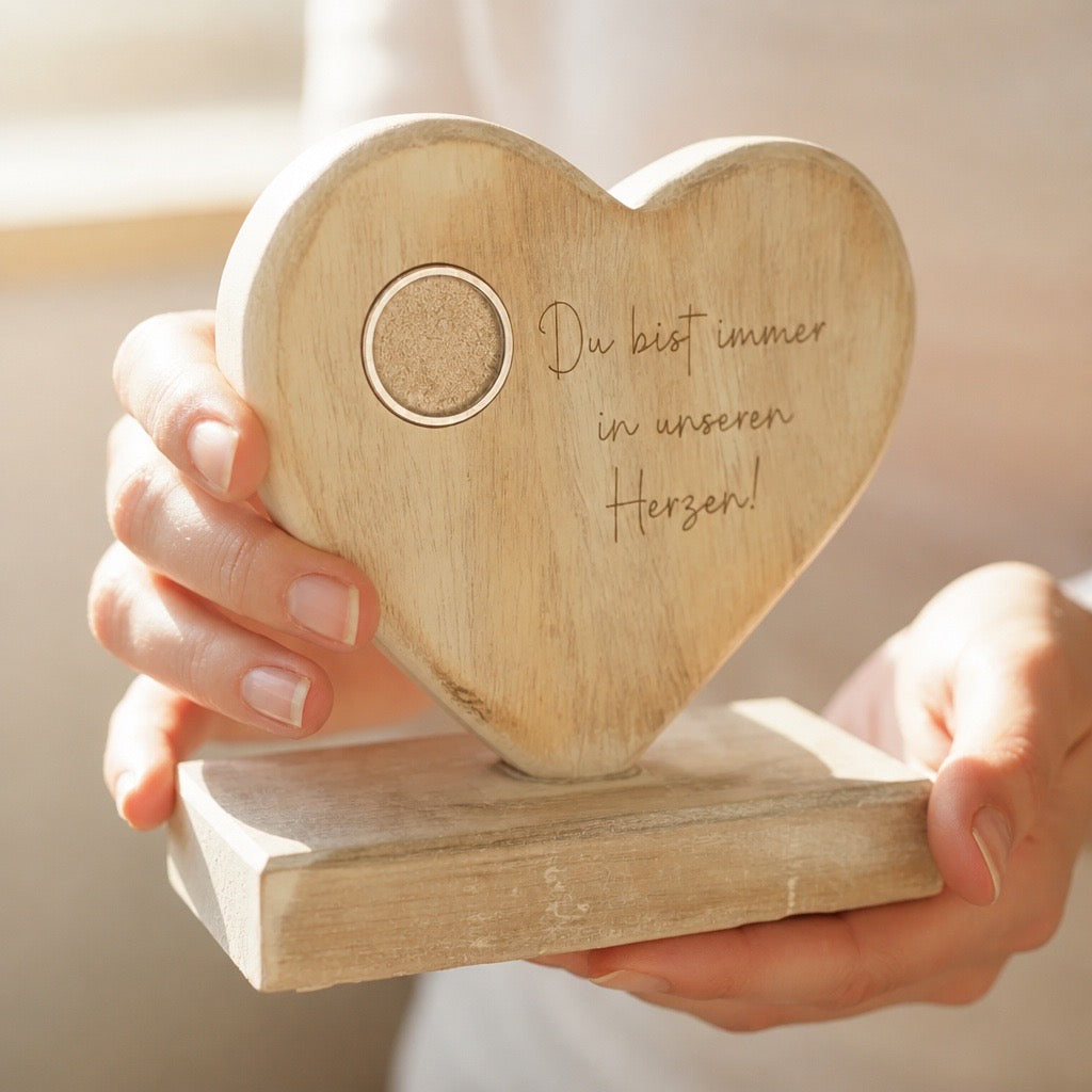 Stehherz mit  Glasbottle oder Memory-Medaillon