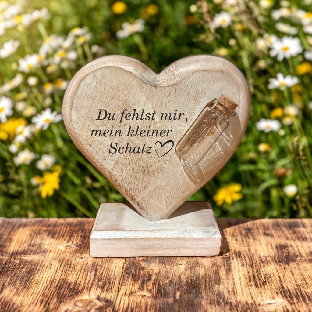 Fellchen Erinnerungsstehherz mit Glasbottle
