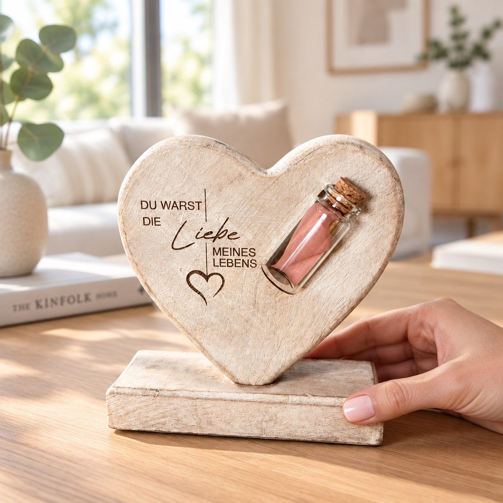 Stehherz mit  Glasbottle oder Memory-Medaillon